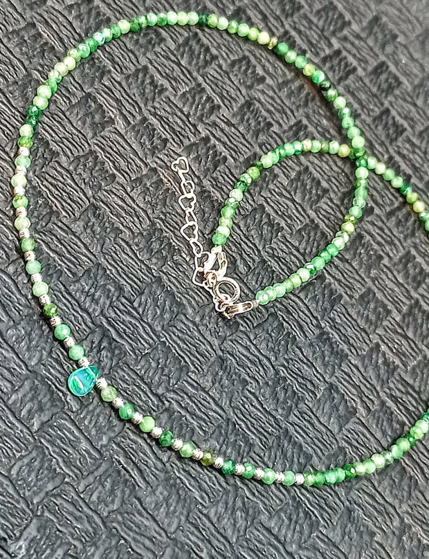 Colier argint smarald opal de foc etiopian verde brioleta minimalist boho chic trendy - Transport gratuit
