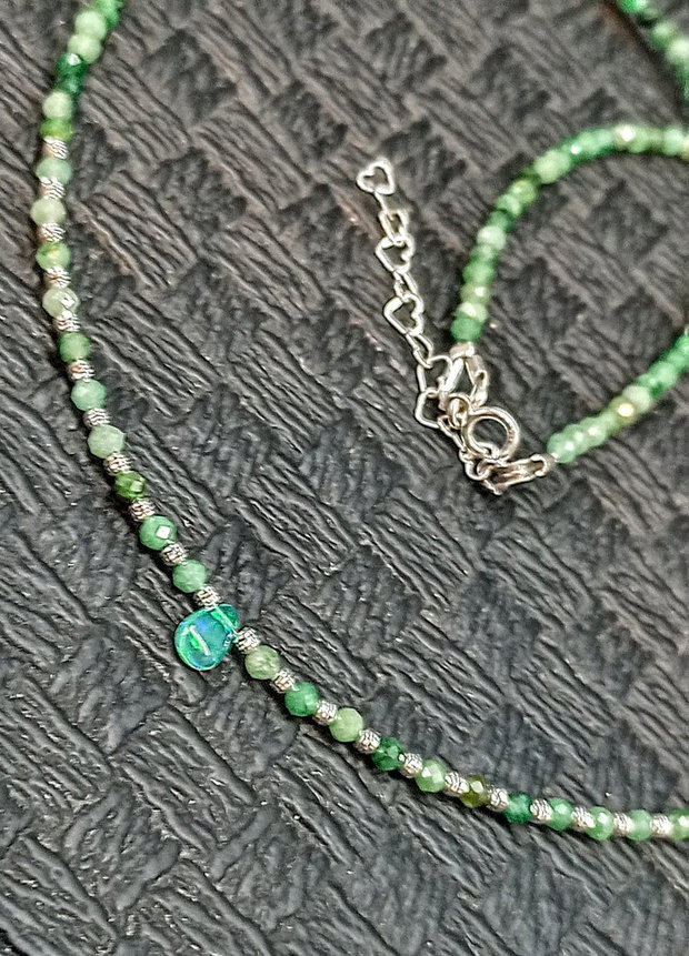 Colier argint smarald opal de foc etiopian verde brioleta minimalist boho chic trendy - Transport gratuit