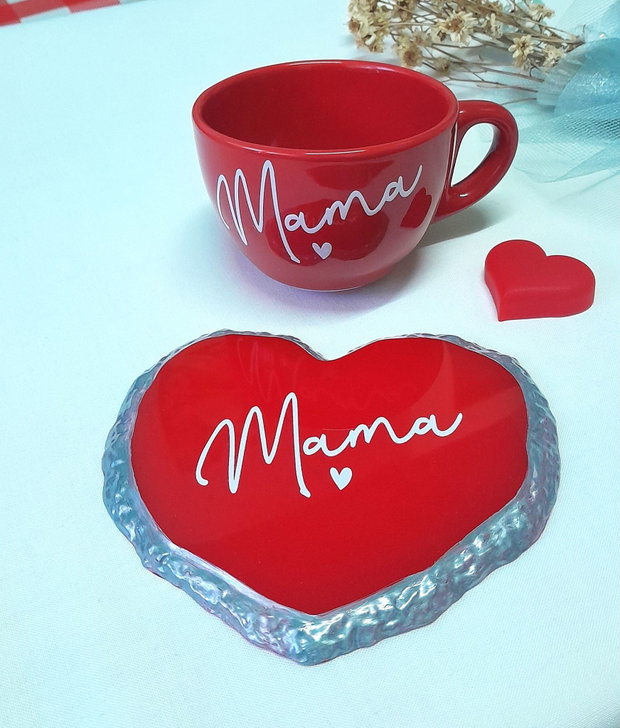 Mama - set alcătuit din cană și coaster-roșu