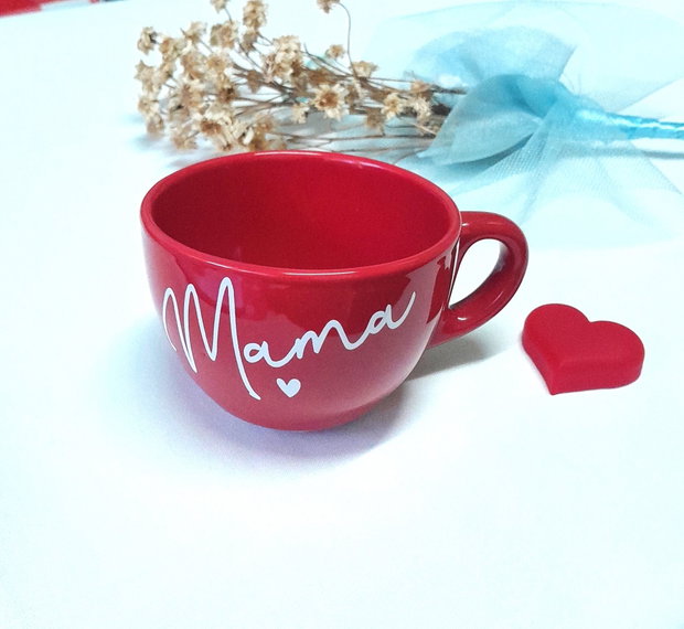 Mama - set alcătuit din cană și coaster-roșu