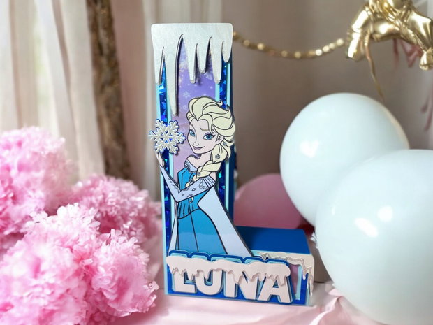 Litera decorativă personalizată cu tematică Frozen Inițială personalizată cu nume pentru decor Decorațiune de petrecere Frozen realizată manual.