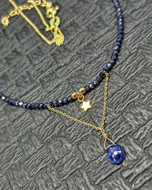 Colier argint placat cu aur safir natural brioleta lant charm stea vermeil minimalist boho chic trendy