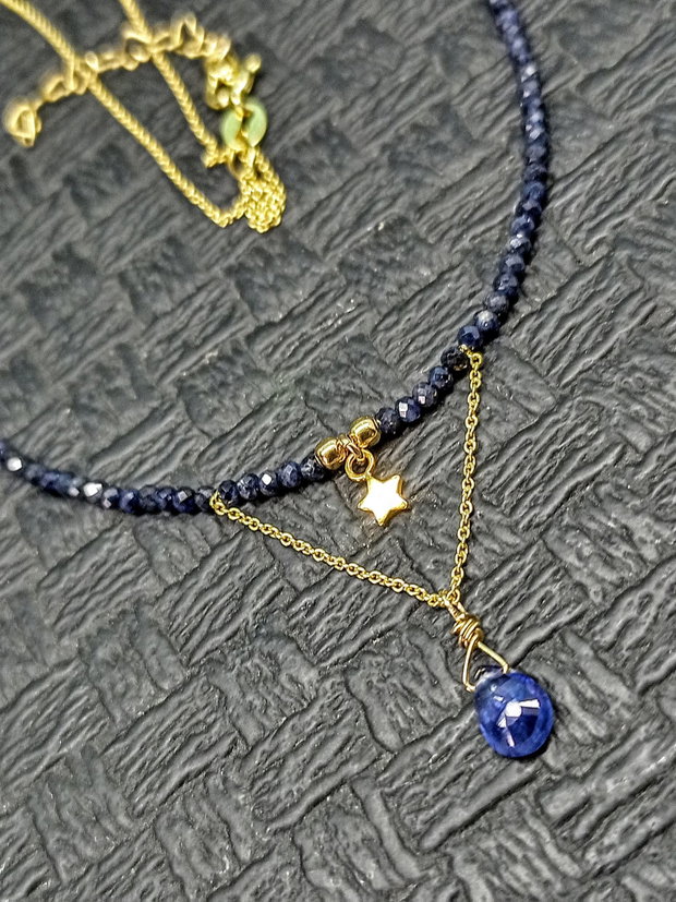Colier argint placat cu aur safir natural brioleta lant charm stea vermeil minimalist boho chic trendy