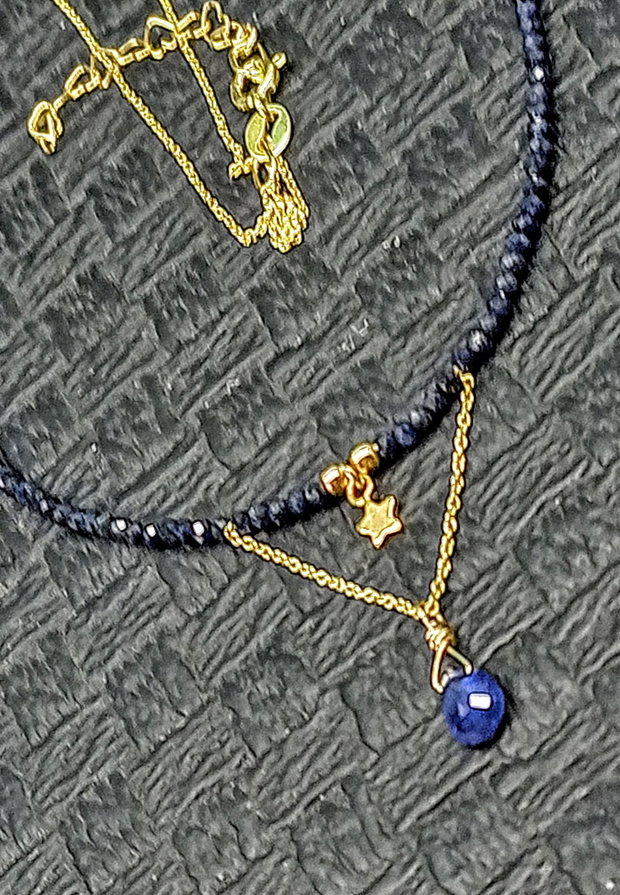 Colier argint placat cu aur safir natural brioleta lant charm stea vermeil minimalist boho chic trendy