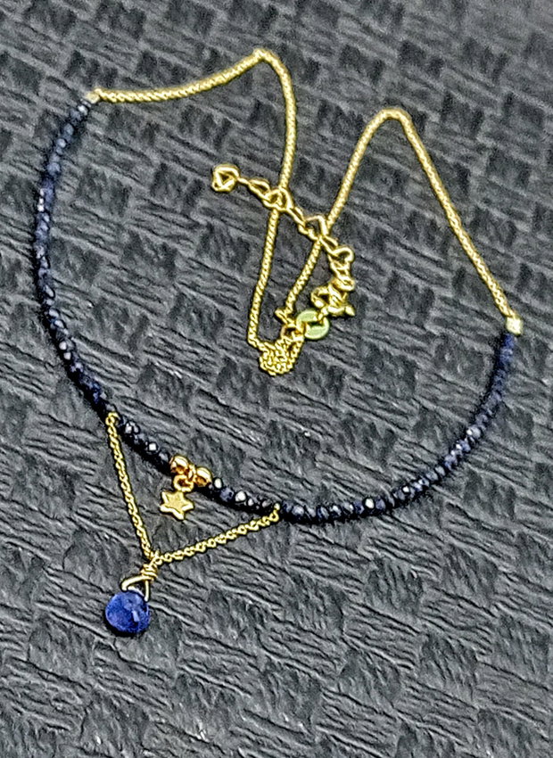Colier argint placat cu aur safir natural brioleta lant charm stea vermeil minimalist boho chic trendy