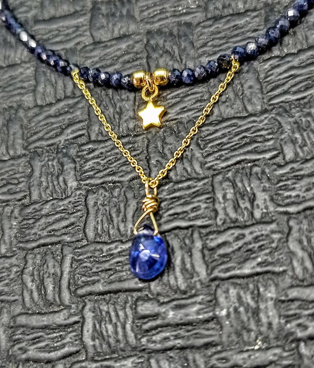 Colier argint placat cu aur safir natural brioleta lant charm stea vermeil minimalist boho chic trendy