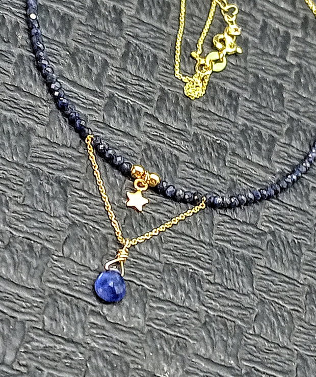 Colier argint placat cu aur safir natural brioleta lant charm stea vermeil minimalist boho chic trendy