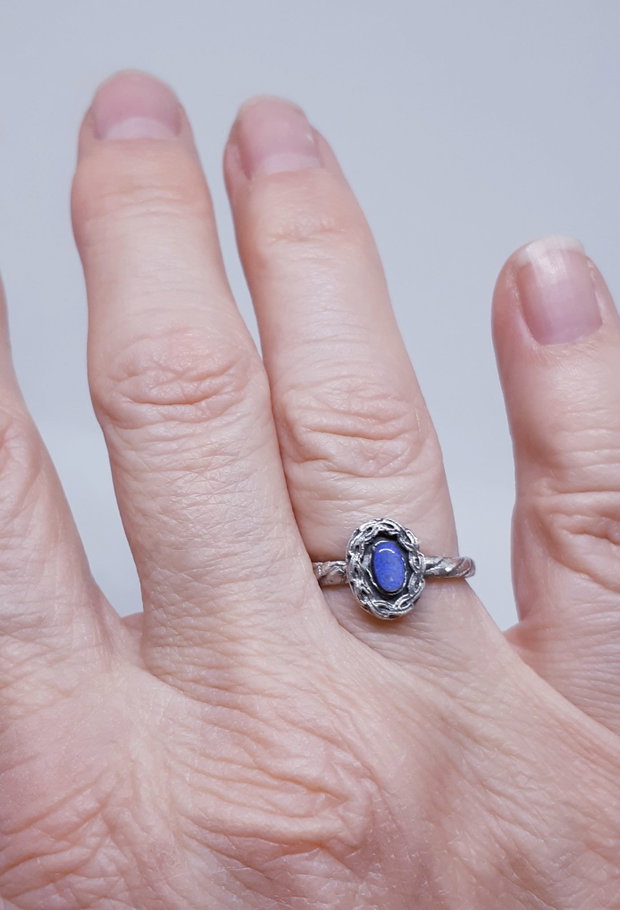 Inel unicat, stil vintage, din argint pur cu un opal albastru