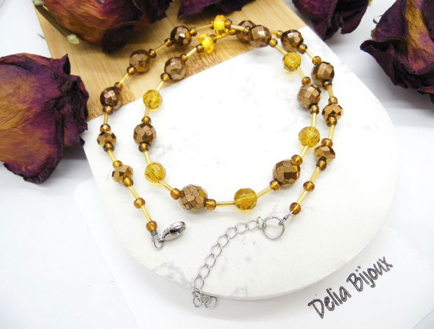 Colier handmade -margele nisip, margele sticla (cod1204)