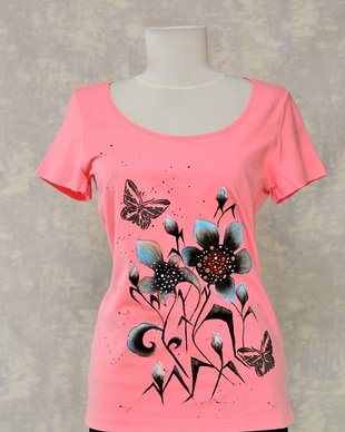 Tricou roz, pictat manual, unicat, Joy Collection