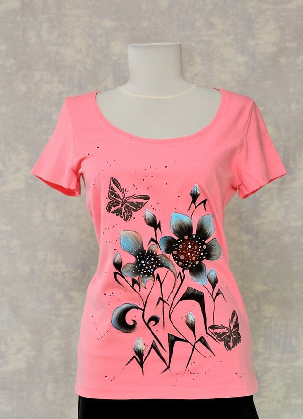 Tricou roz, pictat manual, unicat, Joy Collection
