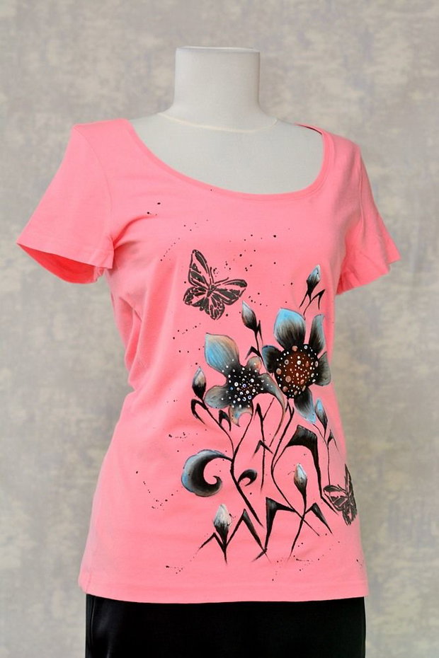 Tricou roz, pictat manual, unicat, Joy Collection