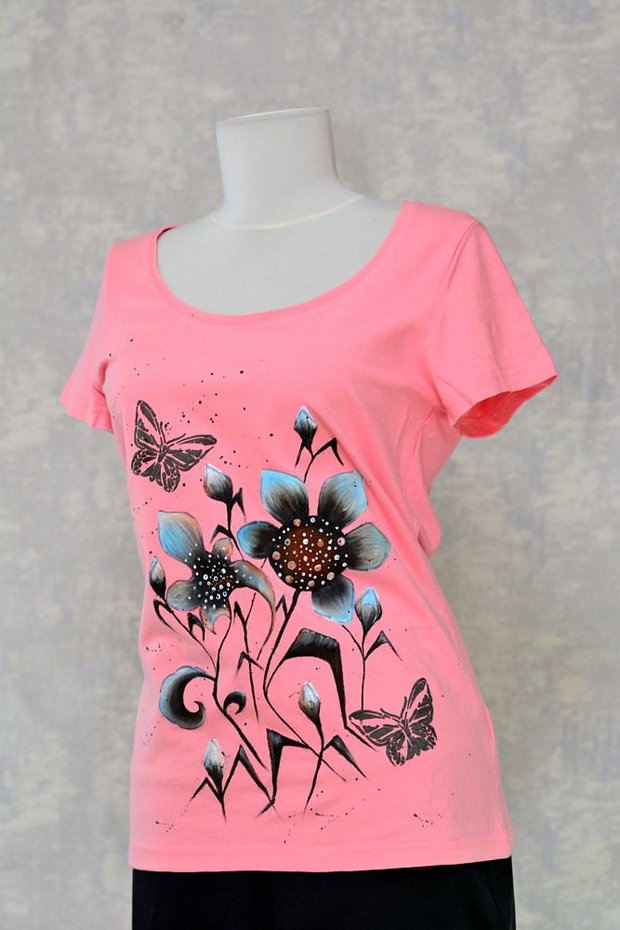 Tricou roz, pictat manual, unicat, Joy Collection