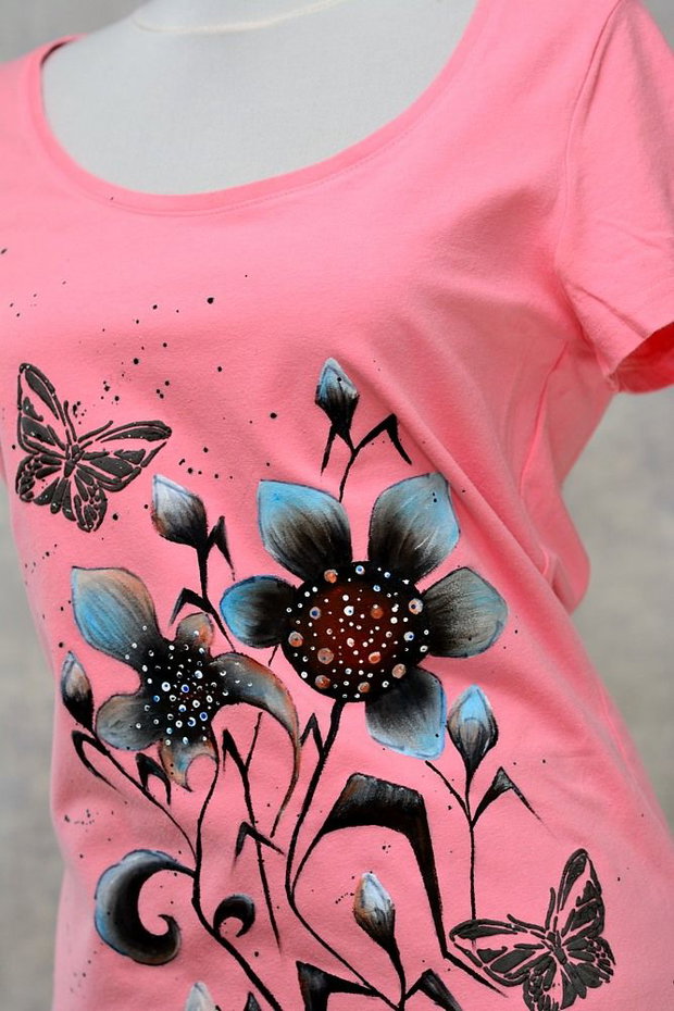 Tricou roz, pictat manual, unicat, Joy Collection