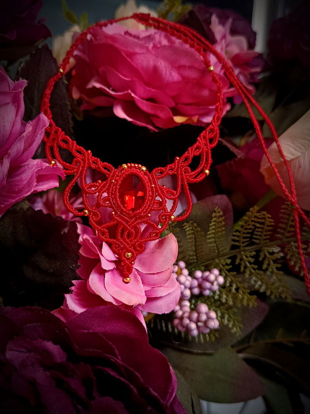 Colier Roșu Cristal Micromacrame