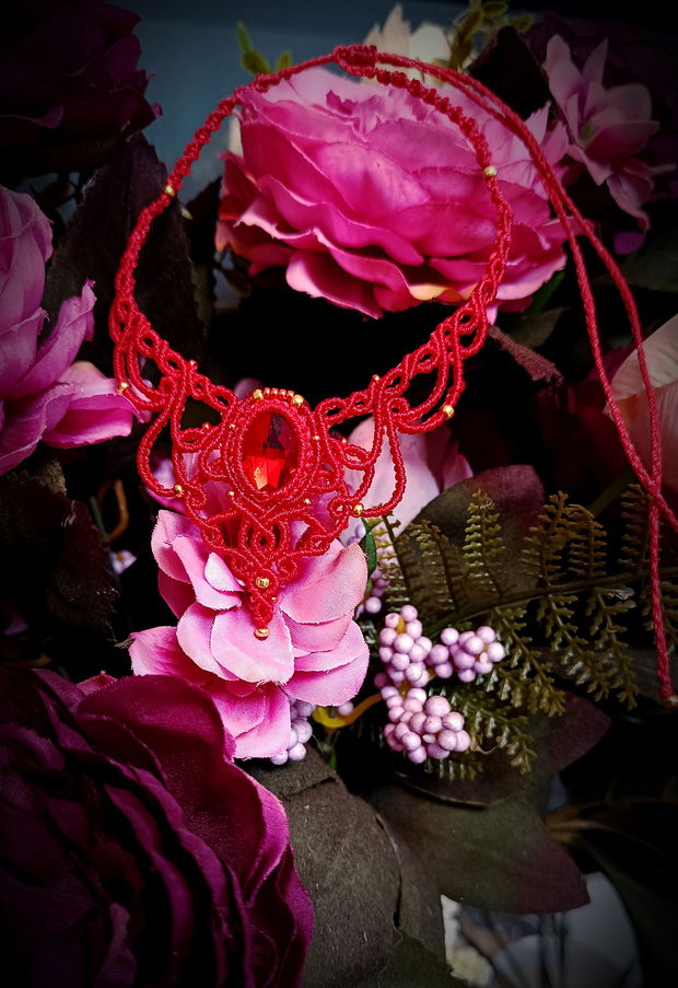 Colier Roșu Cristal Micromacrame