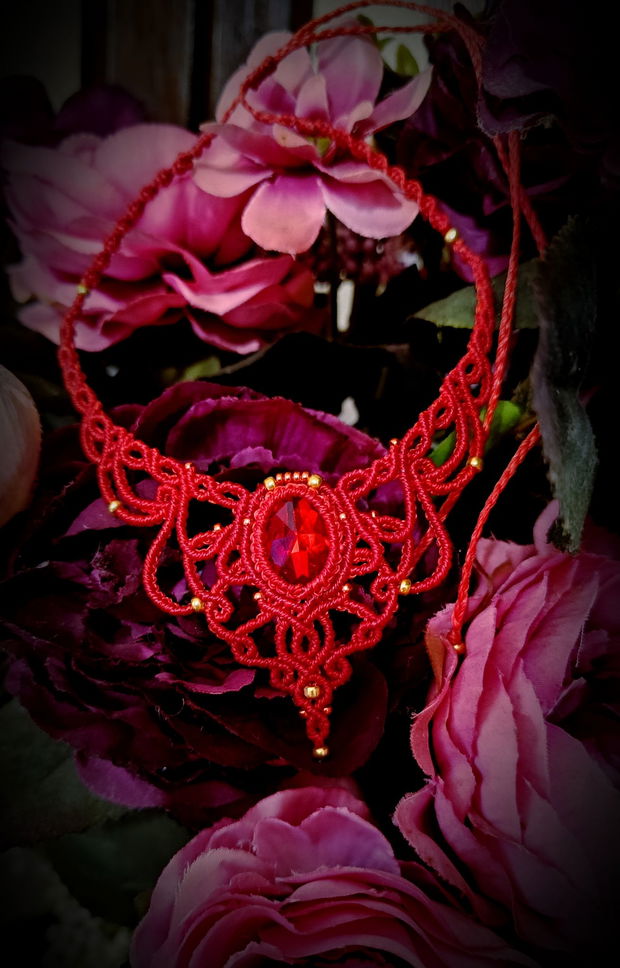Colier Roșu Cristal Micromacrame