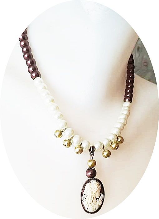colier perle si camee ivory oliv aramiu