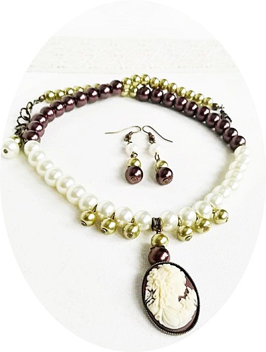 colier perle si camee ivory oliv aramiu