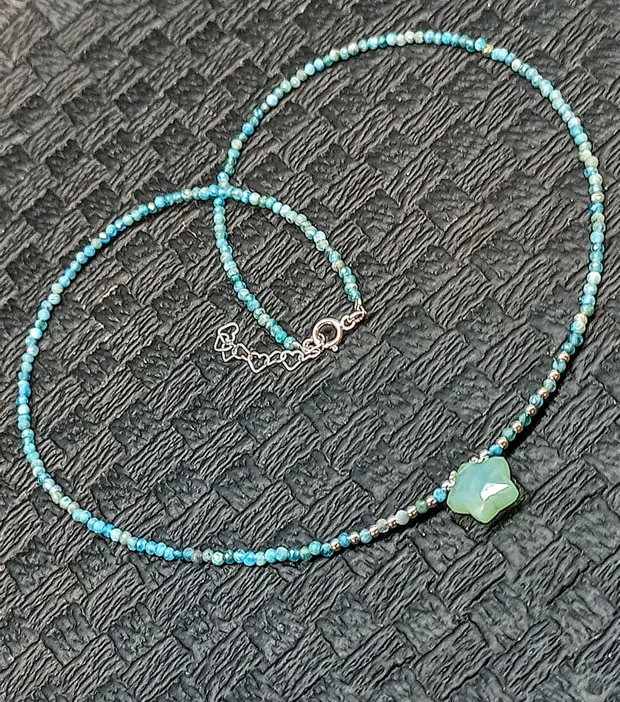 Colier argint apatit calcedonie aqua stea minimalist boho chic trendy cadou - Transport gratuit