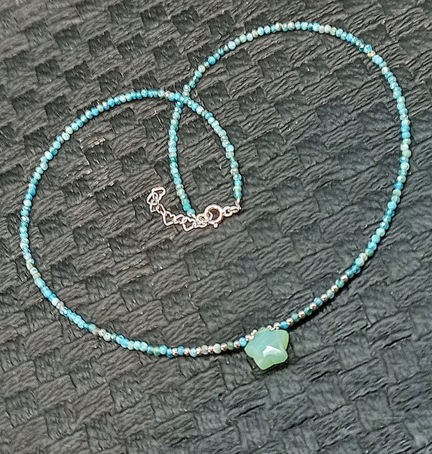 Colier argint apatit calcedonie aqua stea minimalist boho chic trendy cadou - Transport gratuit