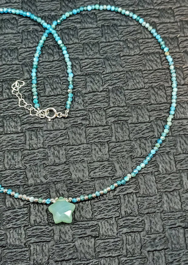 Colier argint apatit calcedonie aqua stea minimalist boho chic trendy cadou - Transport gratuit
