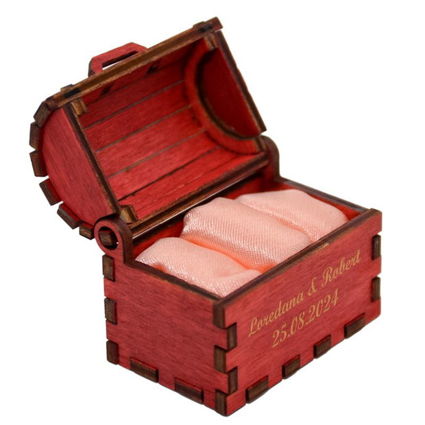 Cutie cufaras rosu, Piksel, cutie pentru inel logodna - verighete nunta personalizat