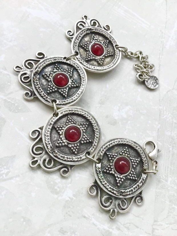 Bratara Boho zamac argintat & carneol