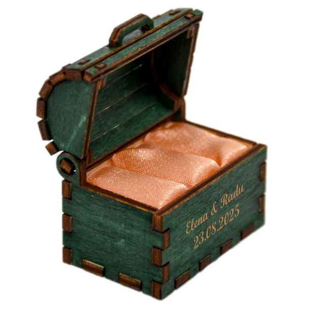 Cutie cufaras verde, Piksel, cutie pentru inel logodna - verighete nunta personalizat