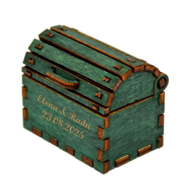 Cutie cufaras verde, Piksel, cutie pentru inel logodna - verighete nunta personalizat