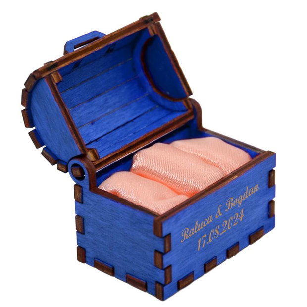 Cutie cufaras albastru, Piksel, cutie pentru inel logodna - verighete nunta personalizat