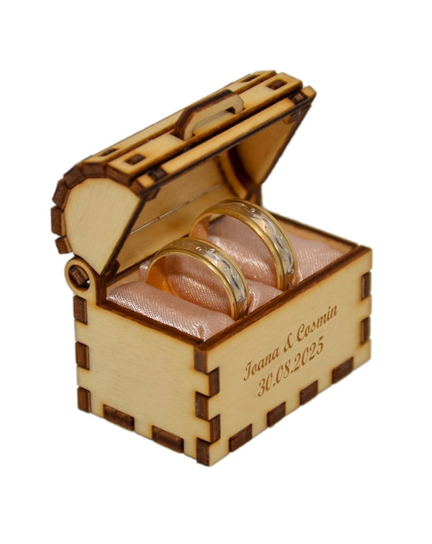 Cutie cufaras natur, Piksel, cutie pentru inel logodna - verighete nunta personalizat