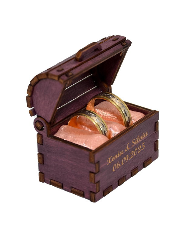 Cutie cufaras mov, Piksel, cutie pentru inel logodna - verighete nunta personalizat