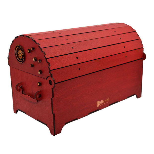 Cufar din lemn, Piksel, Rosu, pentru Trusou Botez, 35x18x23 cm, lucrat manual
