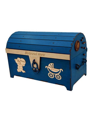 Cufar din lemn, Piksel, Albastru, pentru Trusou Botez, 35x18x23 cm, lucrat manual 399 LEI