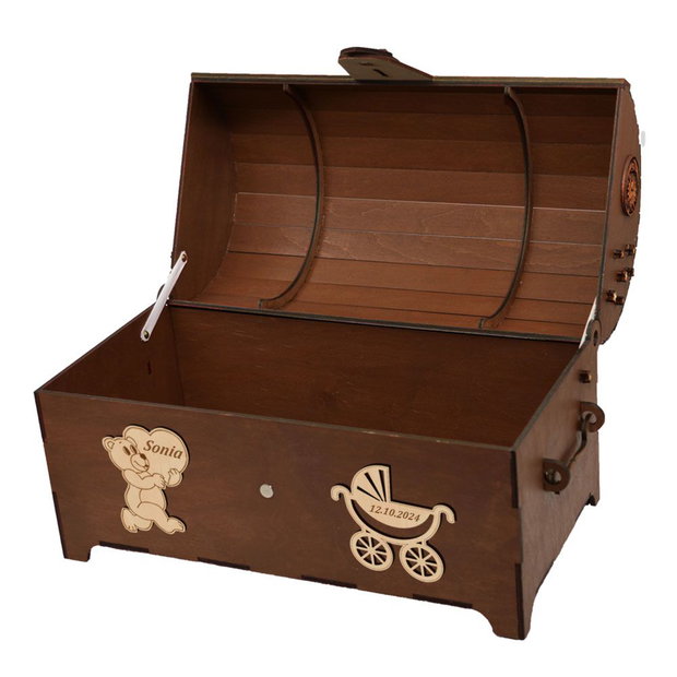 Cufar din lemn, Piksel, Maro, pentru Trusou Botez, 35x18x23 cm, lucrat manual