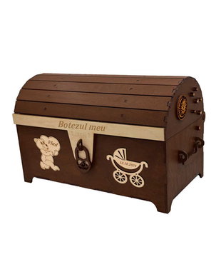 Cufar din lemn, Piksel, Maro, pentru Trusou Botez, 35x18x23 cm, lucrat manual