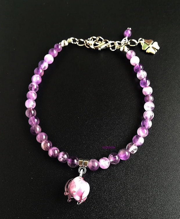 bratara argintata cu ametist si orhidee lampwork