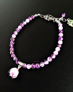 bratara argintata cu ametist si orhidee lampwork