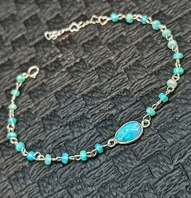 Bratara argint opal de foc Paraiba albastru lant conector argint minimalista boho chic trendy cadou - Transport gratuit