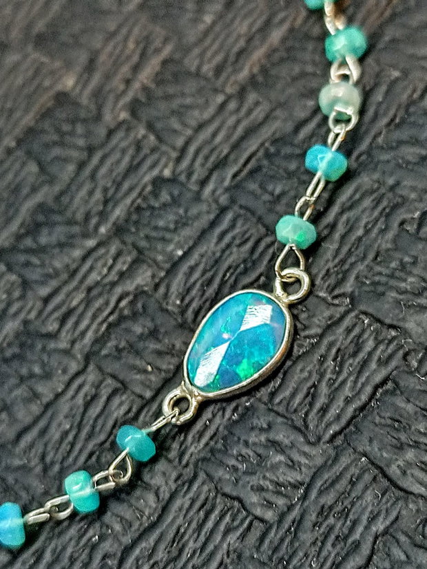 Bratara argint opal de foc Paraiba albastru lant conector argint minimalista boho chic trendy cadou - Transport gratuit
