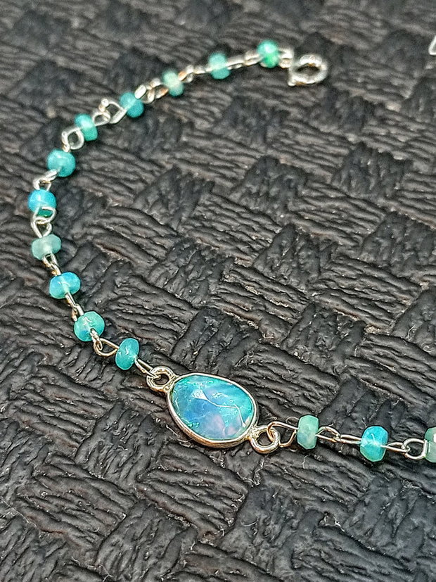 Bratara argint opal de foc Paraiba albastru lant conector argint minimalista boho chic trendy cadou - Transport gratuit