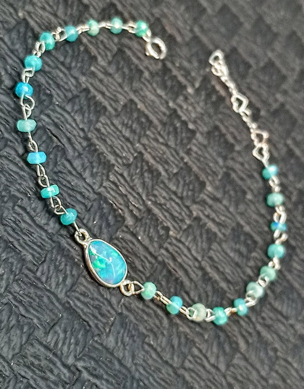 Bratara argint opal de foc Paraiba albastru lant conector argint minimalista boho chic trendy cadou - Transport gratuit