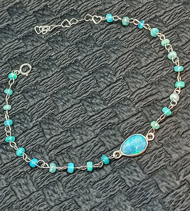Bratara argint opal de foc Paraiba albastru lant conector argint minimalista boho chic trendy cadou - Transport gratuit