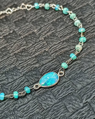 Bratara argint opal de foc Paraiba albastru lant conector argint minimalista boho chic trendy cadou - Transport gratuit
