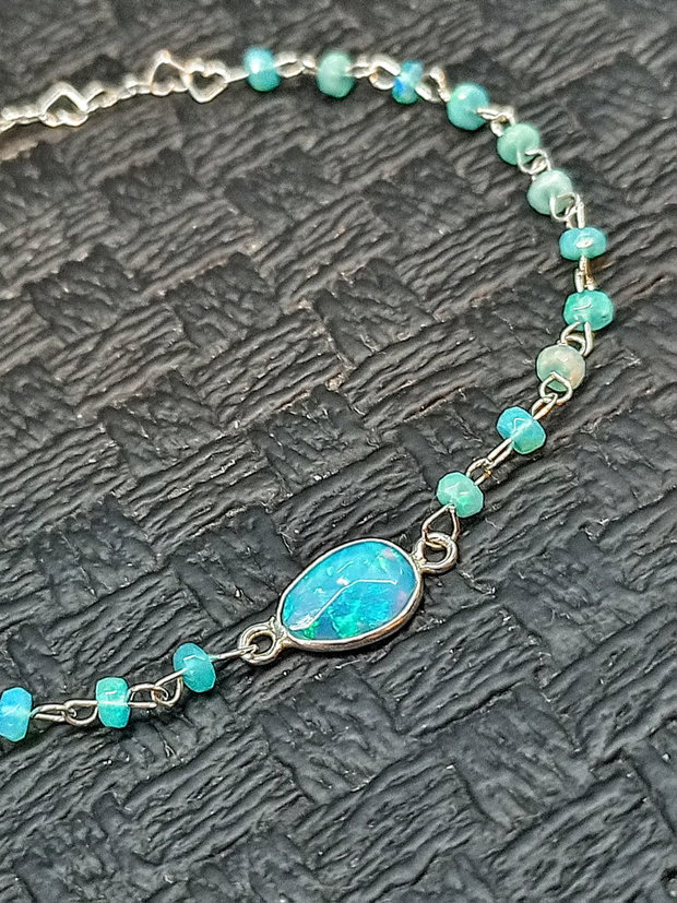 Bratara argint opal de foc Paraiba albastru lant conector argint minimalista boho chic trendy cadou - Transport gratuit