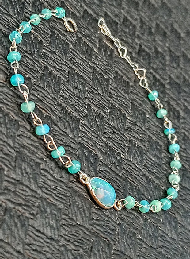 Bratara argint opal de foc Paraiba albastru lant conector argint minimalista boho chic trendy cadou - Transport gratuit
