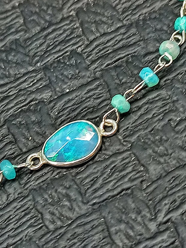 Bratara argint opal de foc Paraiba albastru lant conector argint minimalista boho chic trendy cadou - Transport gratuit