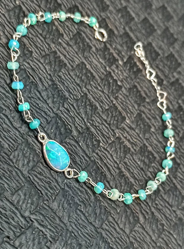 Bratara argint opal de foc Paraiba albastru lant conector argint minimalista boho chic trendy cadou - Transport gratuit