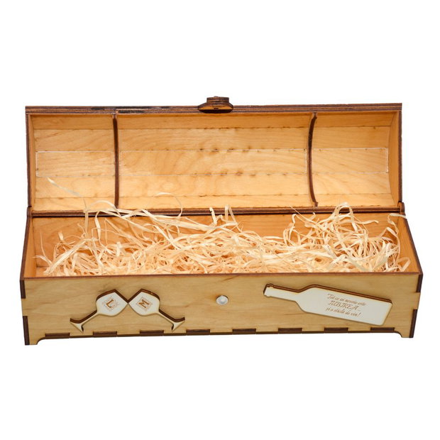 Cutie din lemn personalizata, pentru sticla de vin, cufar Handmade Piksel, natur